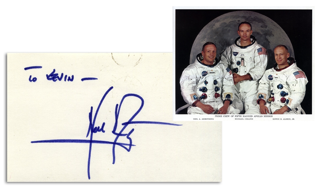 Neil Armstrong Signature, With NASA Photo of the Apollo 11 Crew -- With Steve Zarelli COA